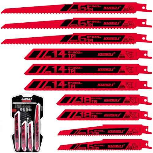 10-Piece Reciprocating Saw Blades Set, 6 to 9 Inch Metal/Woodcutting Saw Blades, Pruner Saw Blades
