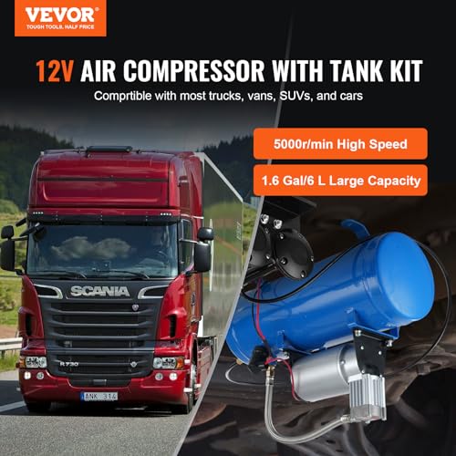 VEVOR 12V Blue Air Compressor with 1.6 Gallon Tank for Tire & Air Mattress Inflation