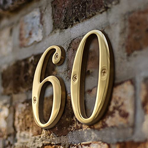 HASWARE Brass House Number Sign 4 Inch Modern Curvy Address Plaque with Screws - Brass Finish