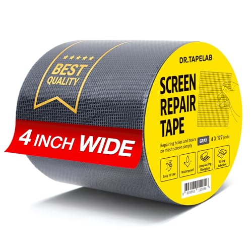 DR.TAPELAB Gray Window Screen Repair Tape 4in x 15ft Waterproof Mesh Patch Kit