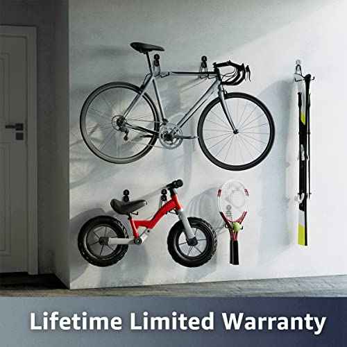 Garage Hooks 4-Pack, 11.8" Long Large Shed Storage Hanger Garden Tool Hook Heavy Duty Wall Mount Double Holder with 2 Extension Cord Storage Straps, Organize Yard Utility Hanging Ladder Black