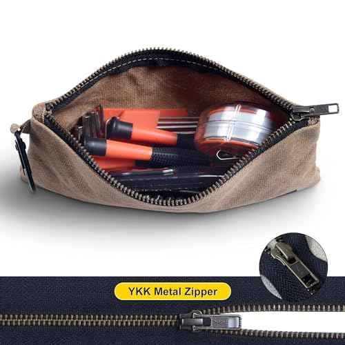 Small Tool Bag, Waxed Canvas Zippered Pouch, Tool Pouches with Zipper, Utility Small Tool Pouch for Tool Organizers and Storage, 8.5" x 4" - 4-Pack