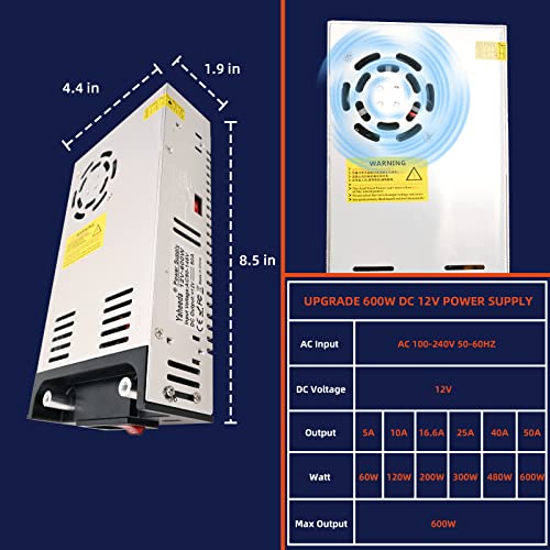 600W 12V DC Power Supply Converter 110V AC to 12V Transformer for RV, LED, Pump