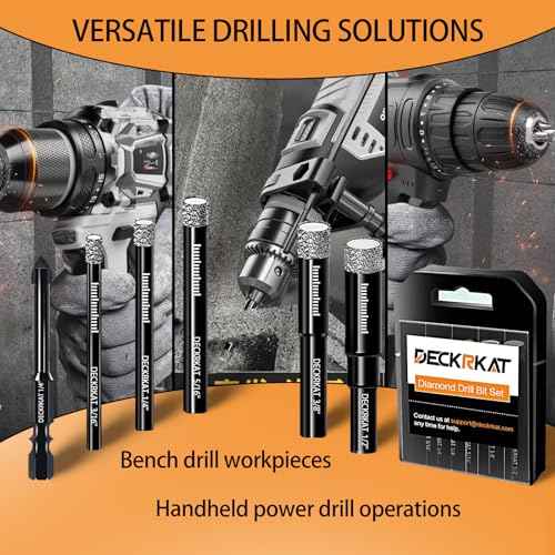 DECKRKAT 7-Piece Dry Diamond Drill Bits & Carbide Tile Drill Bit Set for Tile,Ceramic,Marble,Porcelain,Glass & Granite- 3/16", 1/4" (x2), 5/16", 3/8", 1/2" + 1/4" Masonry Bit