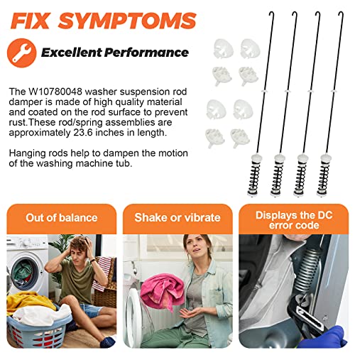 Beaquicy W10780048 4-Pack Washer Suspension Rod Kit for Whirlpool/Kenmore/Maytag