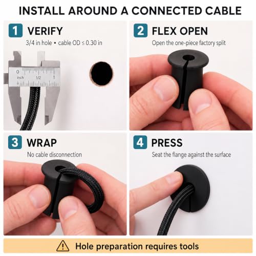 Granatan 2 Pack 3/4 Inch Wall Cable Pass Through Bushings, Black Silicone, Variation 2