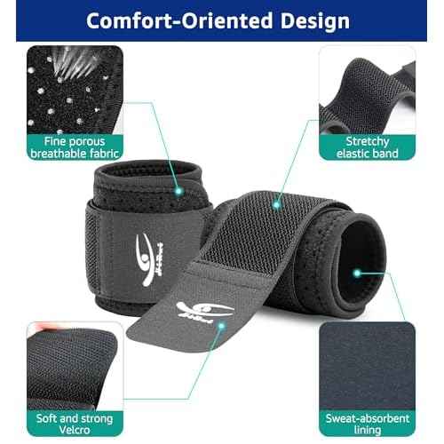 HiRui Wrist Brace (2 PCS) - Adjustable Compression for Carpal Tunnel Arthritis Tendonitis Sprain Pain Relief | Wrist Support Wrist Wraps for Both Hands, Ideal for Sports & Gym Workouts (Black)