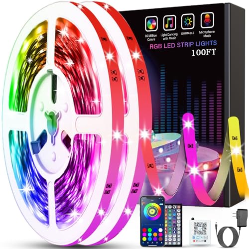 Tenmiro RGB 100FT Led Strip Lights for Bedroom Music Sync & App Control