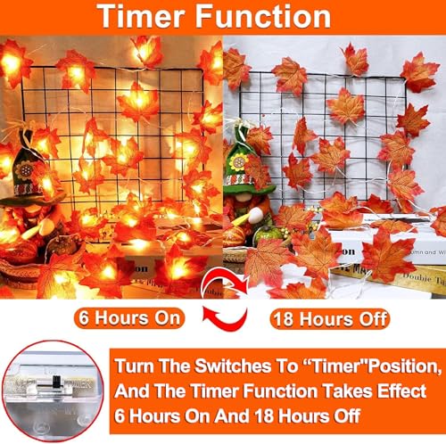 TURNMEON 3 Pack 30FT Maple Fall Garland with Lights & Timer - Halloween & Thanksgiving Decor