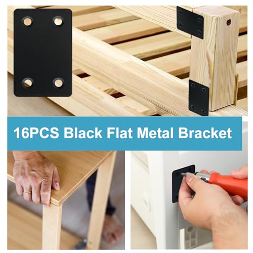 Black 16 Pack Stainless Steel Flat Mending Plates 2.36x1.49'' for Furniture Reinforcement