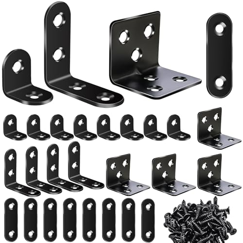 mxuteuk 96PCS Black Stainless Steel L Brackets for Shelves & Furniture, 20/30/40/50mm