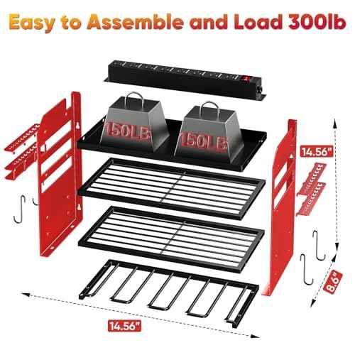 Power Tool Organizer Wall Mount with Charging Station,Tool Storage Rack with 8 Outlet Power Strip,Heavy Duty Metal Battery Utility Rack with 4 Cordless Drill Holder 6.56 Ft Cord for Garage