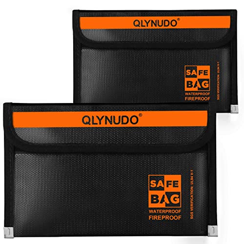QLYNUDO Small & Large Fireproof Money Bag Set - Stealth Nesting Design, Waterproof, Fire-Resistant Cash Pouch, 2-Pack (Basic/Small-Black & Big-Black)