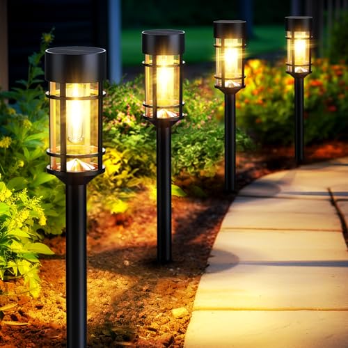 Mancra Solar Pathway Lights 8-Pack Outdoor Waterproof Garden Lighting - Black/Warm White 3000K
