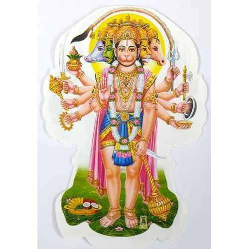 Blessing Panchmukhi Lord Hanuman : Hindu God Sticker Size 3.5"x2.5" Inches