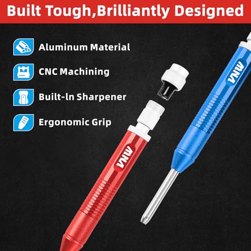 VNW Aluminum Mechanical Carpenter Pencil Set with 24 Leads – Precision Marking Tool, Anti-Slip Grip