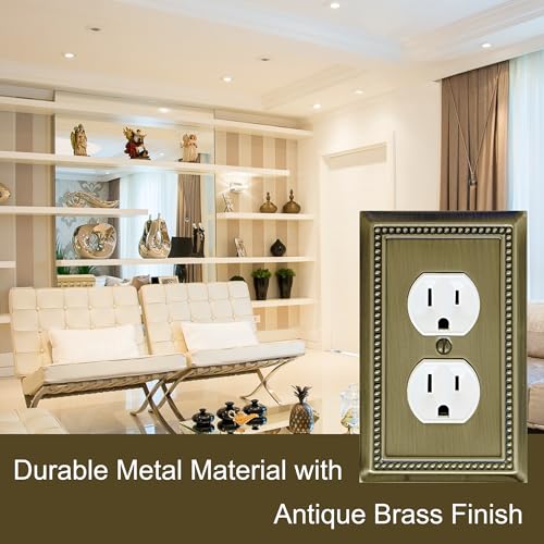 OKAWYC Single Duplex Light Switch Cover Beaded Antique Brass Wall Plate 4-Pack