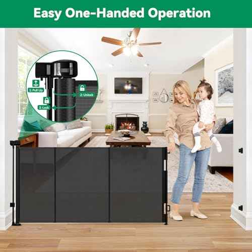 Reinforced 85" Wide Retractable Baby Gates Extra Wide Retractable Dog Gate with Support Rods ? Prevent Crawling Under, Indoor Wide Baby Gate Outdoor Retractable Gate, Puppy Gates for The House, Black