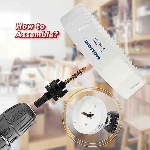 Mollom (30mm | 1-3/16") HSS M42 with 8% Cobalt BI-Metal Hole Saw with 2 Pilot Drill Bits & Arbor Smooth Cutting for PVC,Drywall,Wood,Plastic,Gypsum Board,Rubber