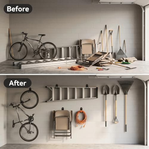 CRXCRC Black Large Square Garage Wall Hooks 4 Pack - Heavy Duty Ladder & Tool Hangers
