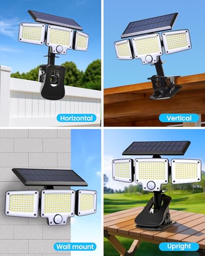 LUHLEE 2-Pack Clip-On Solar Flood Lights with Motion Sensor, 3000mAh Battery, Remote Control