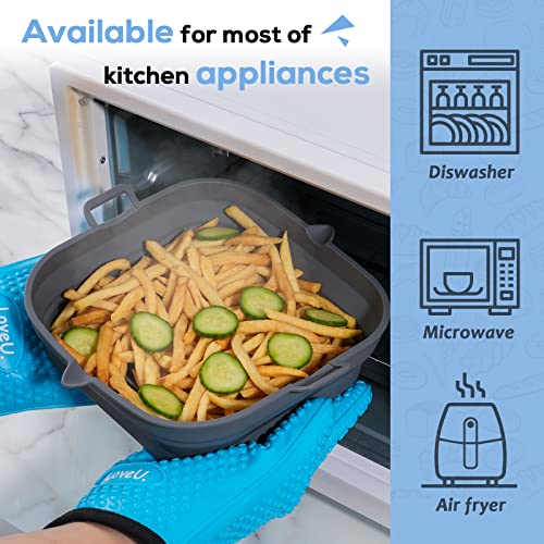 Loveuing Gray Silicone Air Fryer Liners Square, 8.5 inch, Reusable & Non-Stick 5.8-8 Qt