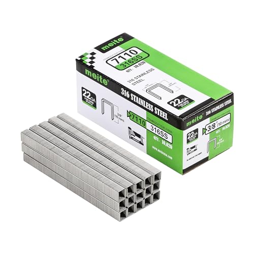 Meite 71/10 22 Gauge Marine Stainless Steel Upholstery Staples - 1 Pack, 3/8-Inch Crown & Length, 10,000 Counts