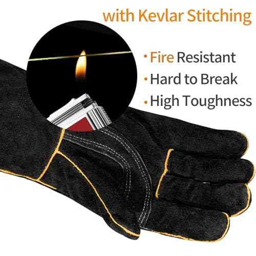 Leather MIG Welding Gloves - Heat Fire Resistant for Welding/Grilling/BBQ/Fireplace/Pot Holders For Oven