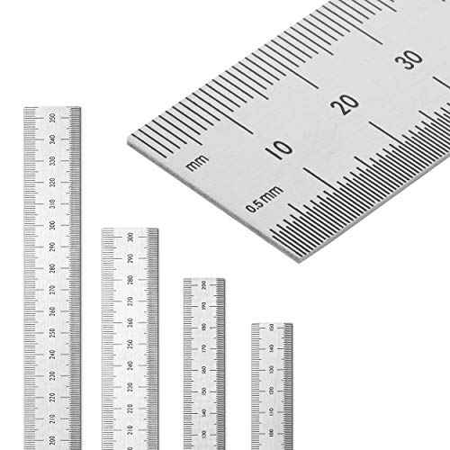 Mr. Pen- Machinist Ruler, 4 Pack (6, 8, 12, 14 inch), Metric & Millimeter Ruler, 1/64, 1/32, mm and .5 mm, Stainless Steel