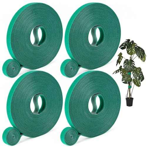 4 Roll Plant Tape Garden Ties, 131 Ft Green Plant Ties for Climbing Plants, 1/2" Adjustable Twist Ties for Plants Support, Reusable Nylon Gardening Tape for Growing, Home, Office
