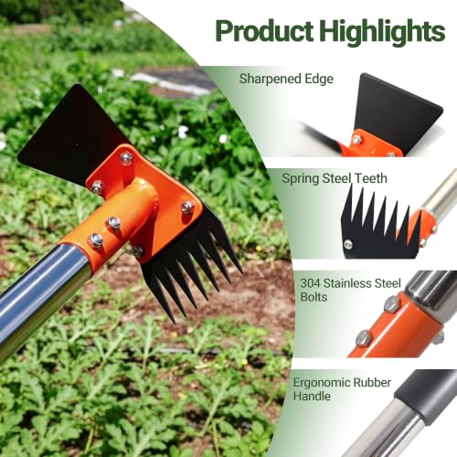 CKLT 61 Inch Adjustable Garden Hoe and Weed Puller Rake Heavy Duty Steel