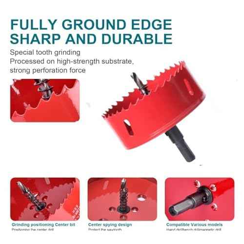 6" Hole Saw -152mm HSS Bi-Metal Hole Cutter for Different Project with Smooth and Flat Drilling Edge, Fast Chip Removal, Handy Hole Saw Kit Set for Cornhole Boards,Wood, Plastic Board, Ceiling