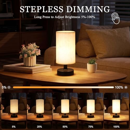 Beige Cordless Table Lamp with 4000mAh Rechargeable Battery - 10 Inch, Touch Dimming, Home Decor