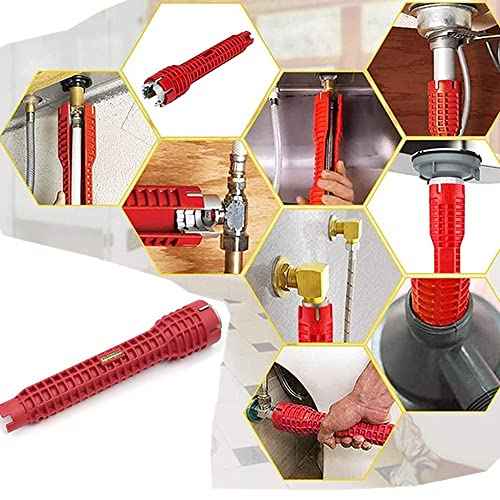 8-in-1 Faucet and Sink Installer, Anti-Slip Multifunctional Pipe Wrench Plumbing Tool for Sink/Bathroom/Kitchen Plumbing Tubing (Red)