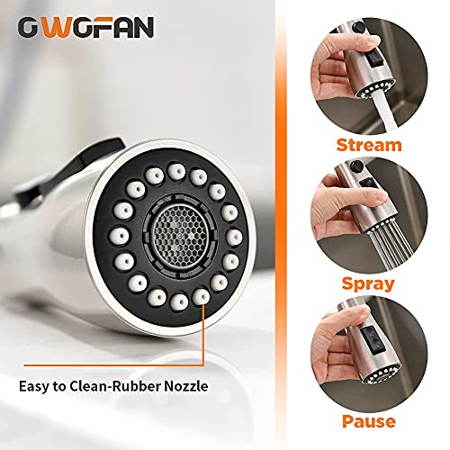 OWOFAN Classic Brushed Nickel Kitchen Faucet with Pull-Down Sprayer, 1-Hole Deck Mount, Stainless Steel