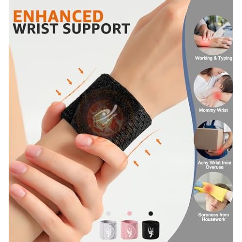 HiRui Wrist Compression Wraps, Wrist Brace Wrist Support for Sports, Mouse Hand, Mother's Hand, Carpal Tunnel Arthritis, Tendonitis - Premium Elastic & Breathable Mesh Fabric (Black, Medium)