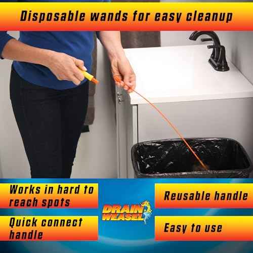 FlexiSnake Drain Weasel Sink Snake Hair Clog Remover Tool, Pipe, Bathroom, Bathtub Cleaner, 18-inch, Made in the USA, 5 Wands and Removable Handle