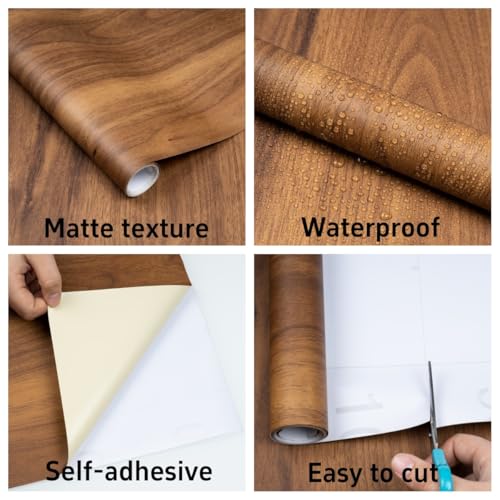 Decoroom Brown Wood Contact Paper Peel and Stick 15.7" x 118" for Countertops & Furniture