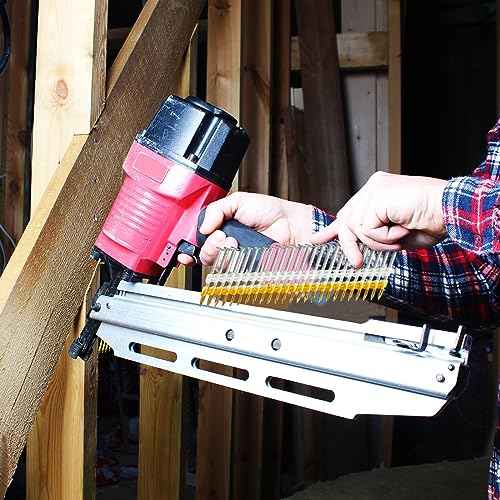 Therwen Framing Nails, 21 Degree, Flat D Head, Galvanized, Ring Shank, Plastic Row Fixed, 21 Degree Framing Nails for Use in All Pressure Treated Lumber (1000 Count,2 Inch x 0.113 Inch)