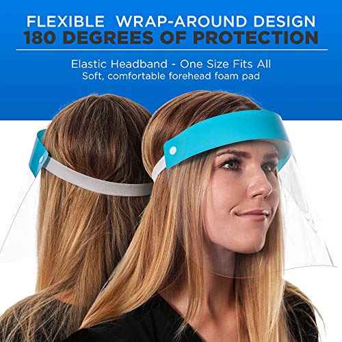 Salon World Safety Face Shields - Ultra Clear Protective Full Face Shields to Protect Eyes, Nose and Mouth - Anti-Fog PET Plastic, Elastic Headband - Sanitary Droplet Splash Guard Cover (Pack of 4)