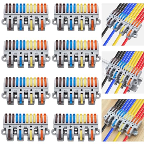 CESFONJER 4-in-12-Out Lever Terminal Block Kit - Set4, DIN Rail & Screw Mountable, 28-12AWG