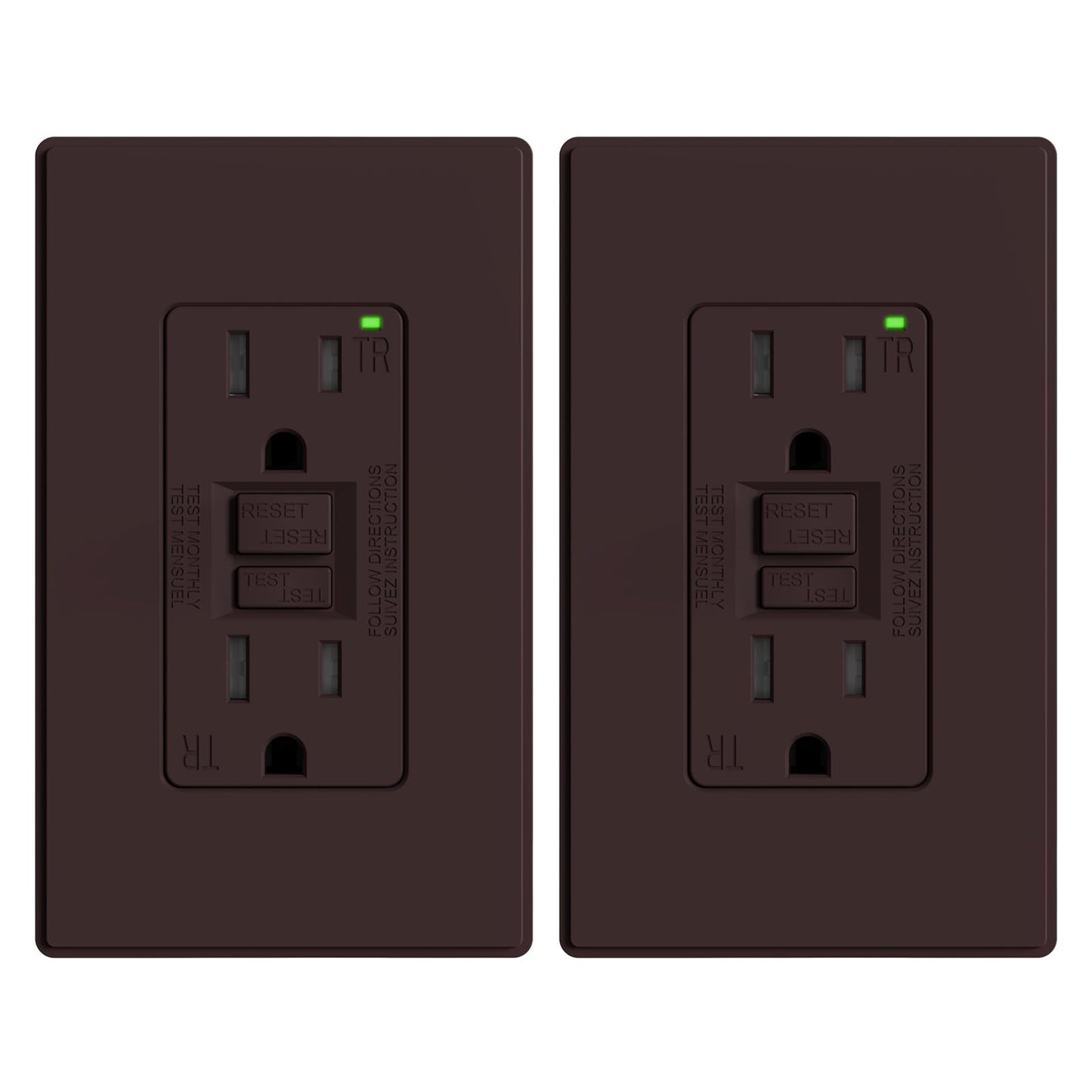 ELEGRP GFCI Outlet 15 Amp, Self-Test GFI Electrical Outlet with Thinner Design, TR Tamper Resistant GFCI Receptacle, Ground Fault Circuit Interrupters with Wall Plate, UL Listed, Matte Brown, 2 Pack