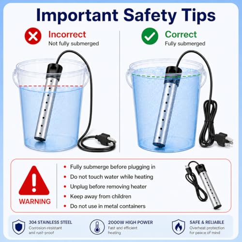 2000W Submersible Water Heater with Digital Thermometer & Stainless Steel Guard