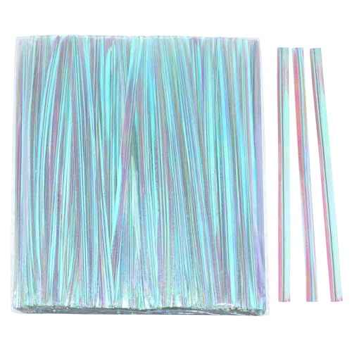Mini Skater 4" Metallic Twist Ties Foil Bread Ties for Packaging Candy Goodies Cookies Gift Cellophane Treat Bags Christmas Wedding Party Favor Supplies,500Pcs (Iridescent)