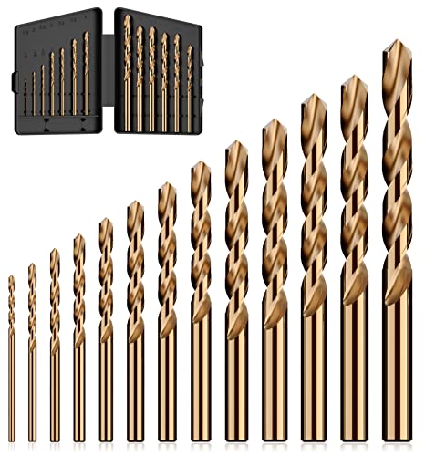 MACXCOIP 13-Piece M35 Cobalt Drill Bit Set, Multi-Size Jobber Length 1/16-1/4"