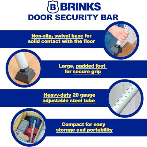 BRINKS Portable Adjustable Door Security Bar with 121dB Alarm