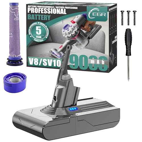 EGR Upgraded 9000mAh V8 Battery Replacement Compatible with Dyson V8 Animal Battery Replacement V8 Absolute V8 Motorhead V8 Fluffy SV10 Carbon Fiber Vacuum Cleaner 2 Filters and 3 Screws Included