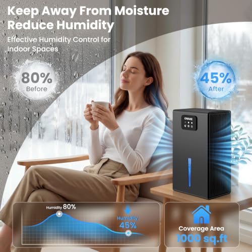 OWAAE Dehumidifier for Home 1000 Sq Ft with Auto Shutoff Sleep Mode, Grey