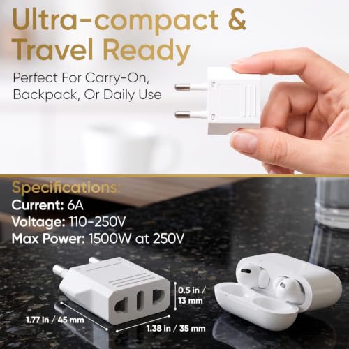 Unidapt White European Travel Plug Adapter US to Type C 4-Pack