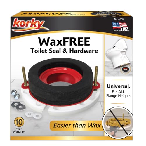 Korky WaxFree Toilet Seal Kit with Hardware — 1 Pack, Easy Install, Universal Fit